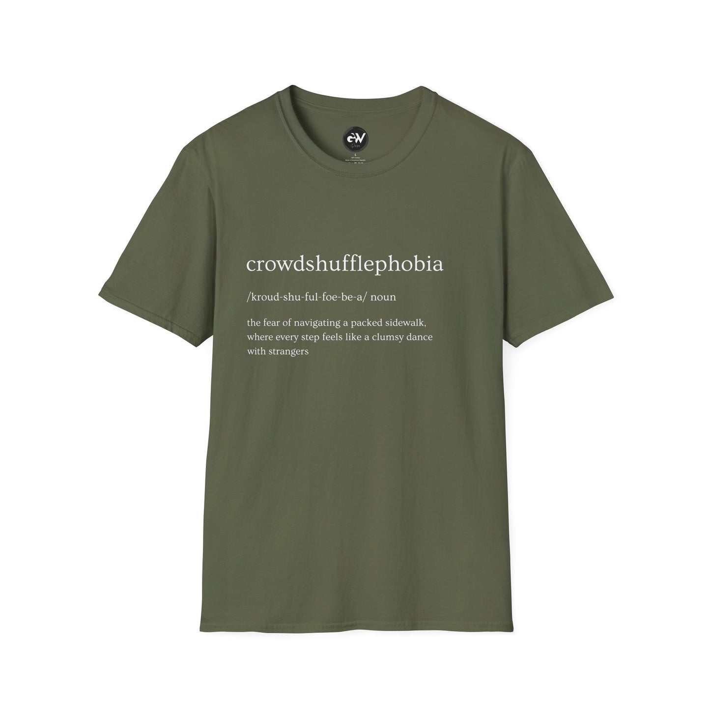 Funny Crowdshufflephoibia T-Shirt - Humorous Unisex Softstyle Tee, Hilarious Graphic Shirt, Sarcastic Top, Joke Tee, Novelty Gift