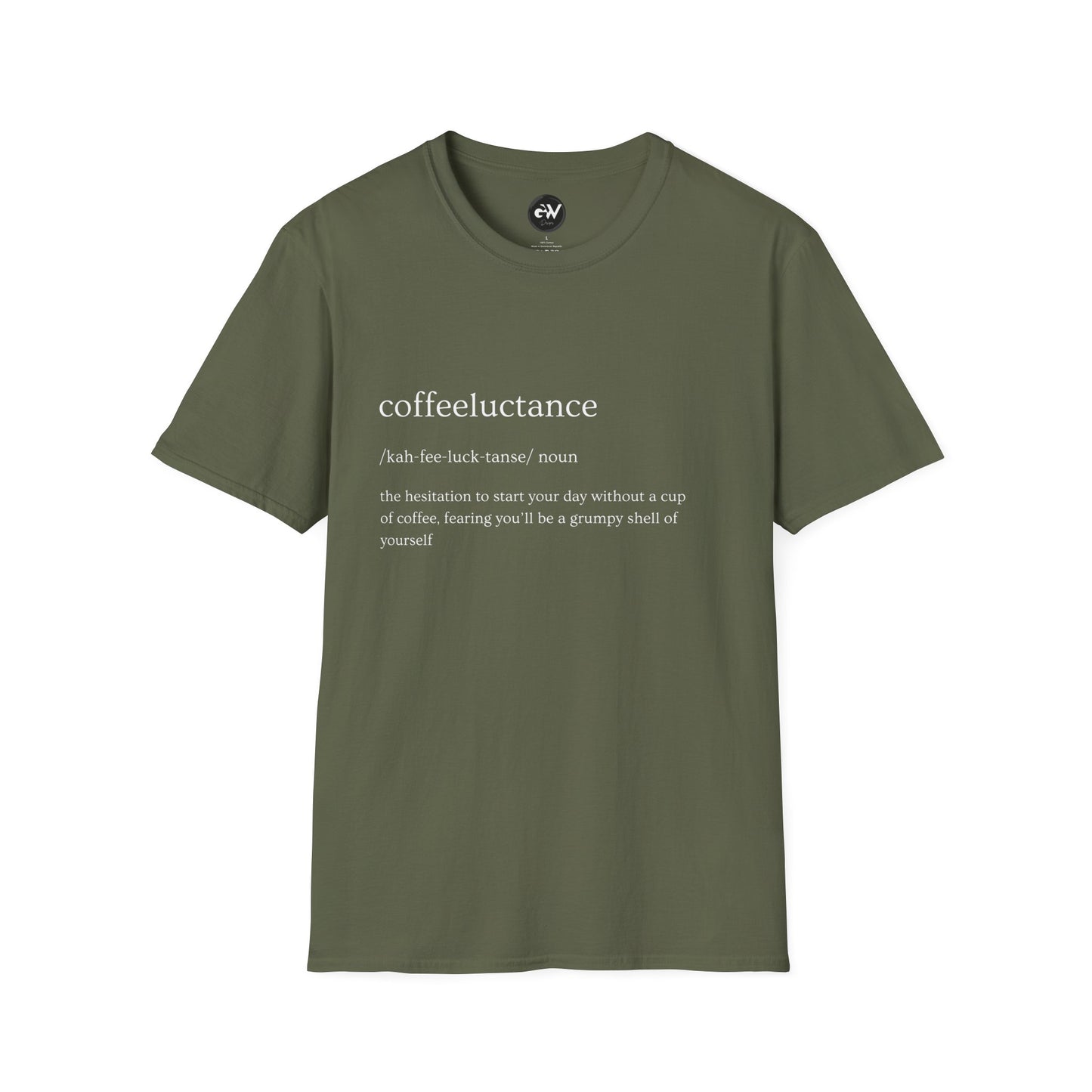 Funny Coffeeluctance T-Shirt, Humorous Caffeine Lover Tee, Sarcastic Coffee Shirt, Novelty Graphic Top, Unisex Softstyle Tee